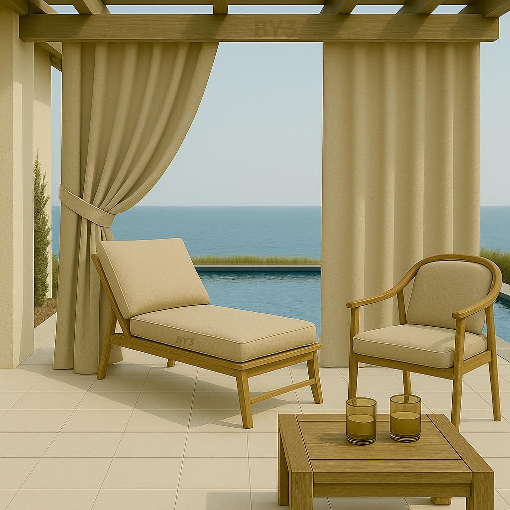Byour3 - Tissu AU MÈTRE pour Auvents Extérieurs Protection UV Ombre Balcon Véranda Bâches Gazebo Auvent Latéral Pergola Camping-Car Coussins Bateau (Beige, 200 cm Large Rouleau)