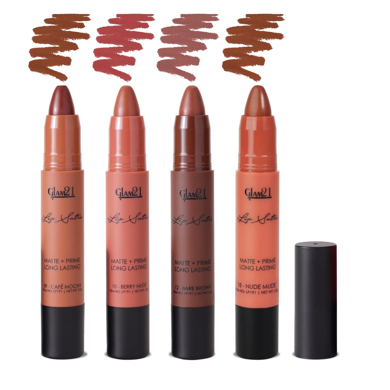 Glam21 Lip Sutra Non-Transfer Crayon Lipstick | Creamy Matte, Lightweight & Long-Lasting | Matte Finish,Smudge Proof & up to 12 Hours Stay | Pack Of 4, 2.8gm Each (COMBO-10)-image-25