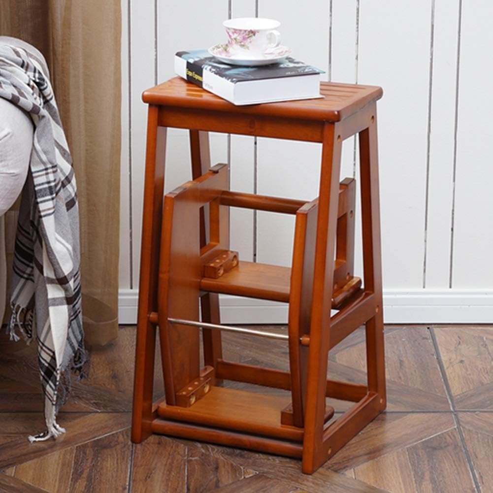 Wood Folding Library Ladder Chair Stool Non Slip Portable Stairway Stool for Home Office Living Room Bedroom Multi Purpose Foot Stools Sturdy and Durable Plant Stand