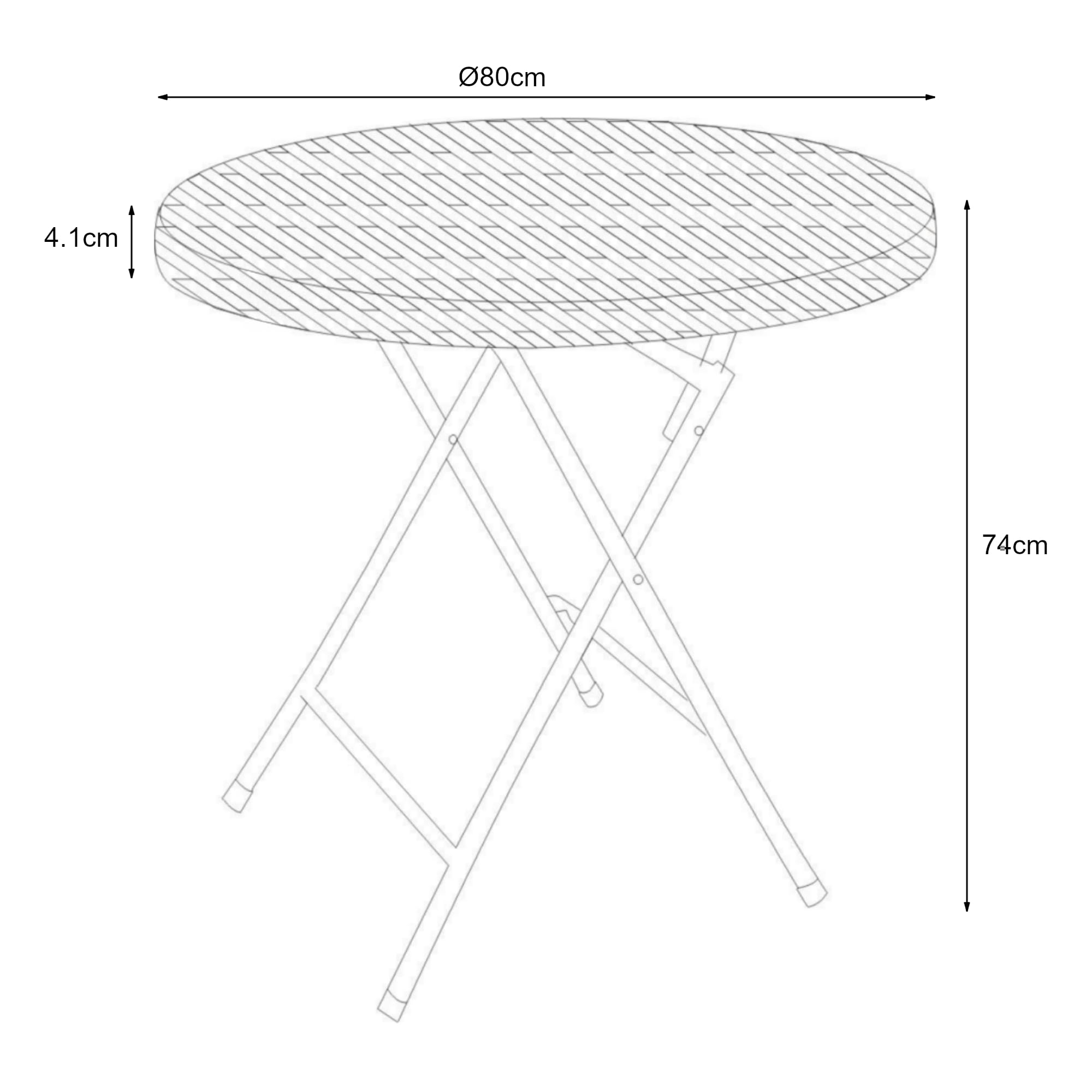 [en.casa] pro.tec składany stół piknikowy Camping przenośny stół do użytku na zewnątrz metalowa rama i blat plastikowy stół Ø80 x 74 cm czarny efekt rattanu