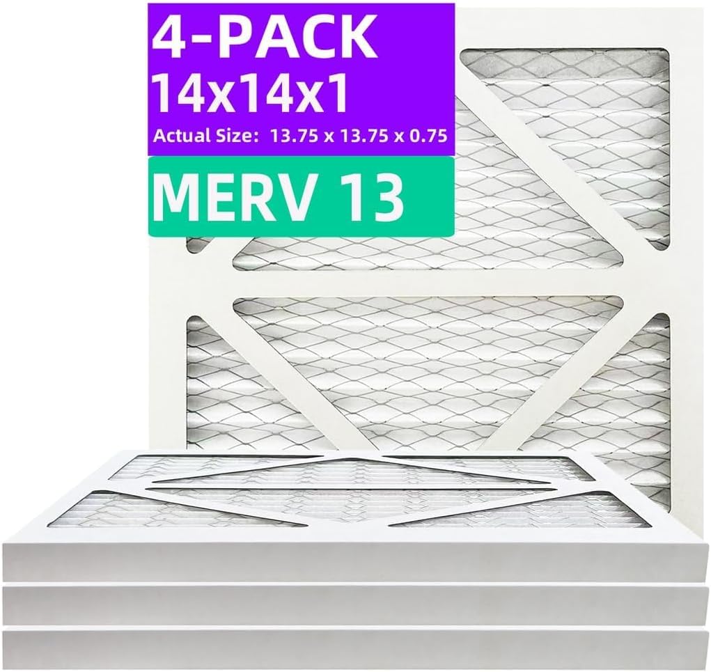 MERV 13 (4er-Pack) plissierter Luftfilter (tatsächliche Größe: 34,9 x 34,9 x 1,9 cm) MPR 1900 & FPR 10, Ofenluftfilter, 14 x 14 x 1