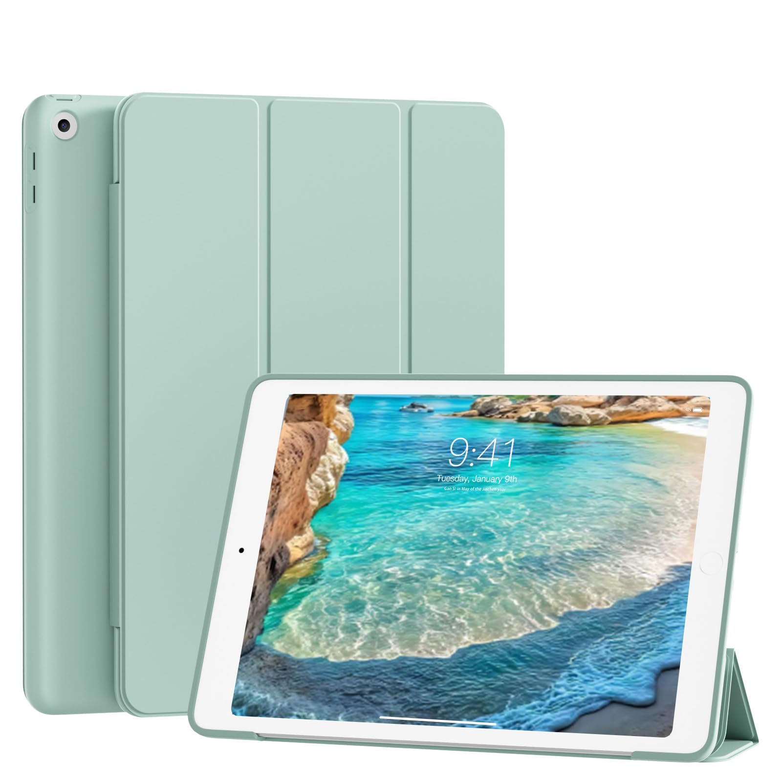 KTGGHG Case for iPad 10.2-Inch 9th Generation 2021/8th Generation 2020/ 7th Generation 2019 without Pencil Holder, Lightweight Trifold Cover With Soft Back for iPad 10.2", Auto Wake/Sleep, Light Green