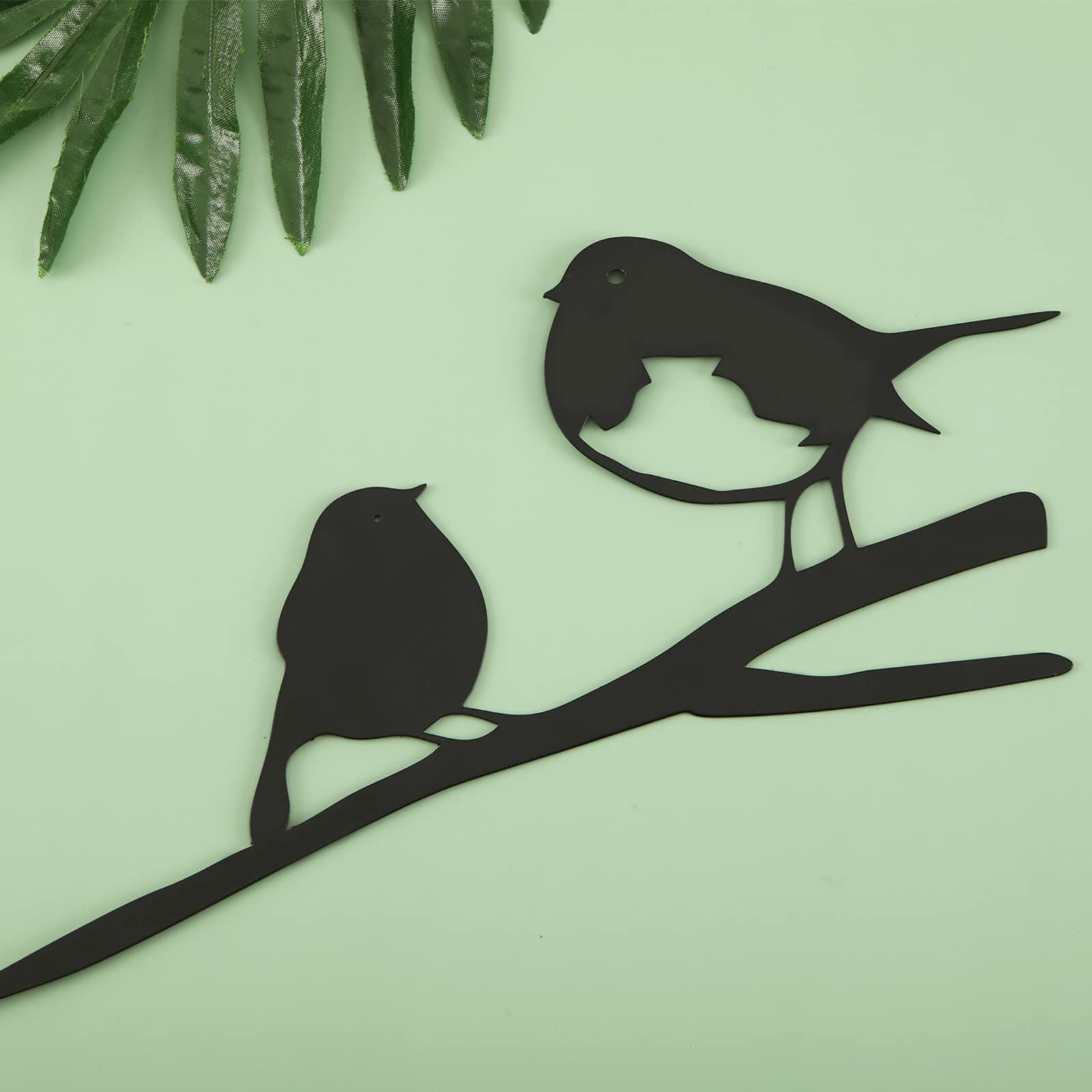 OTOTEC Metall Vogel Dekoration – Rotkehlchen Mit Küken Auf Ast, 30x10 Cm, Schwarz, Wetterfest Für Garten