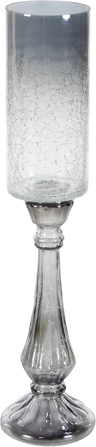 Deco 79 Glass Handmade Turned Style Pillar Hurricane Lamp with Smoked Glass Finish, 5" x 5" x 21", Black