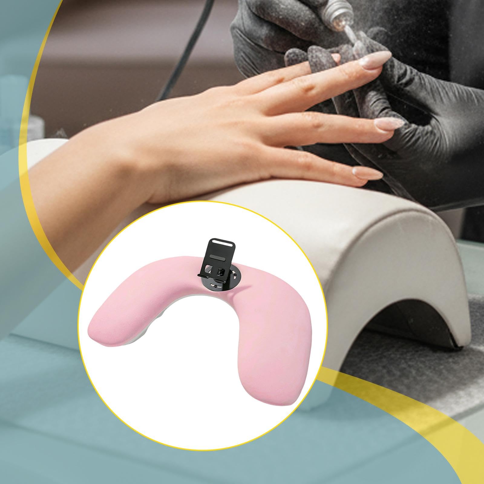 Generic Cuscino Manicure U Forma Poggiabraccio per Unghie con Porta Telefono in PU Pelle E Metallo Design Ergonomico Rimovibile Adatto a Scuole, Rosa