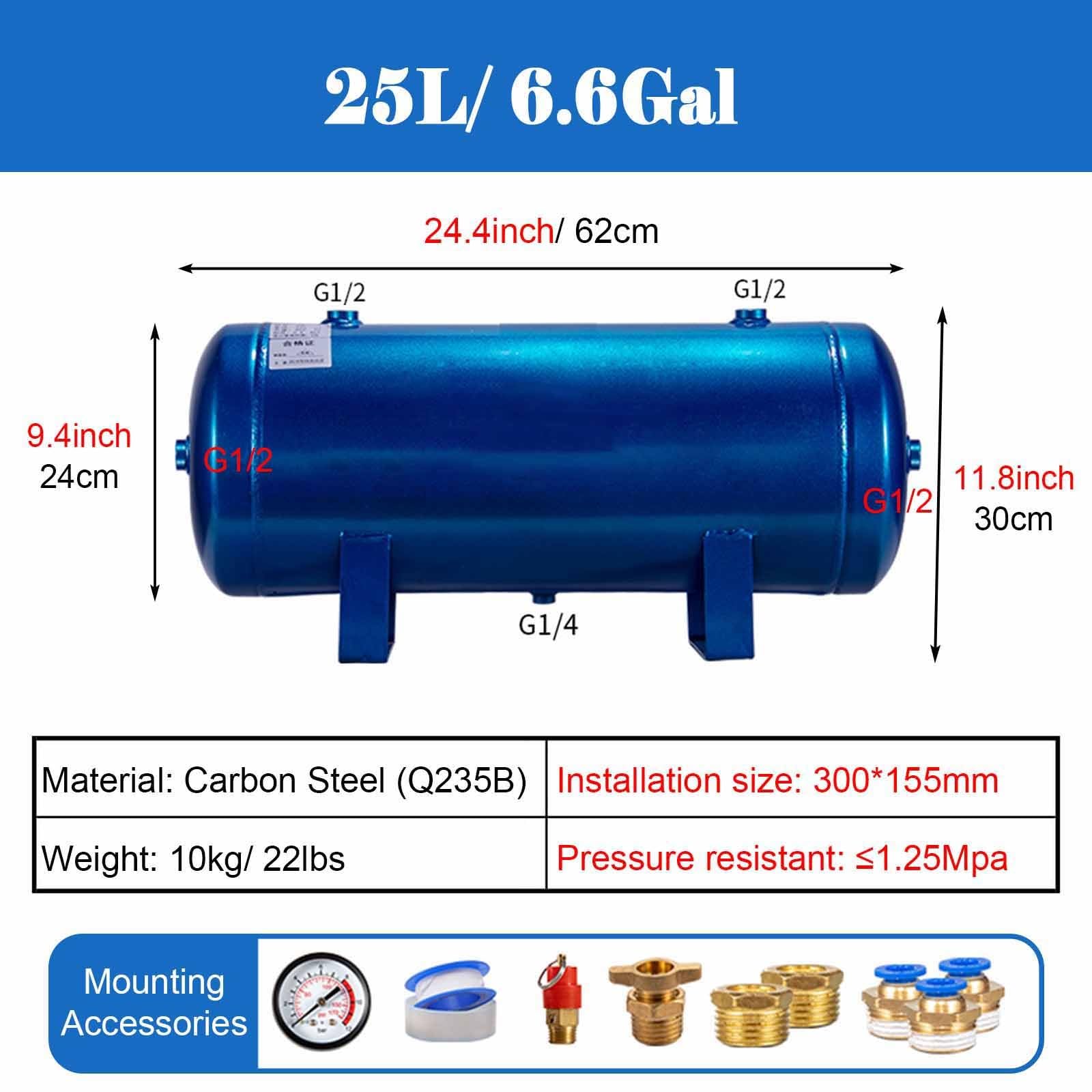 Tanque compresor de aire de acero al carbono con accesorios, gran capacidad para laboratorio y reparación de automóviles, 100 L/26.4 galones
