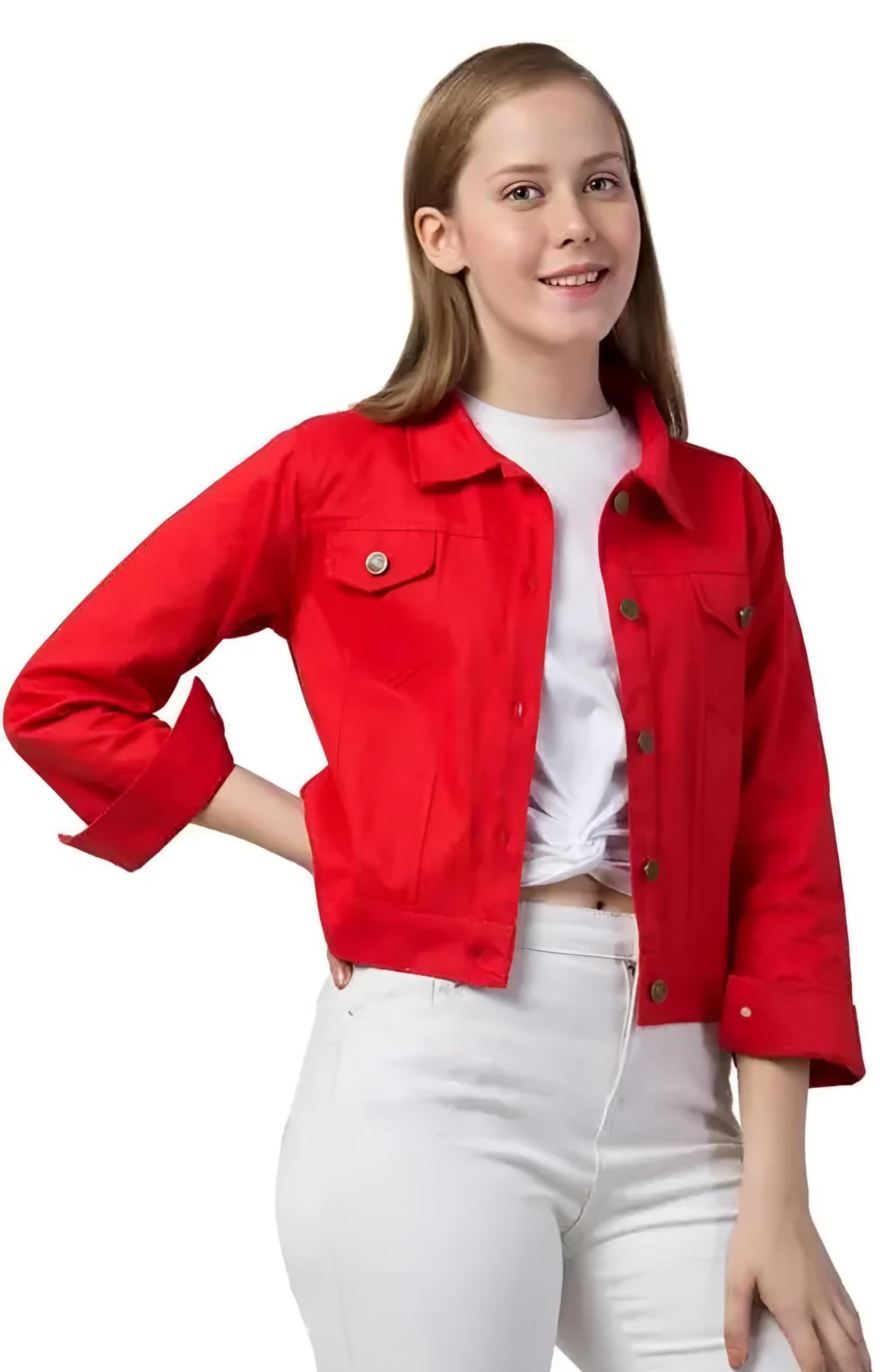 Luxurious Denim Rough Jacket for WomenAMR-DENIM-JACKET-RED/M-picture-12