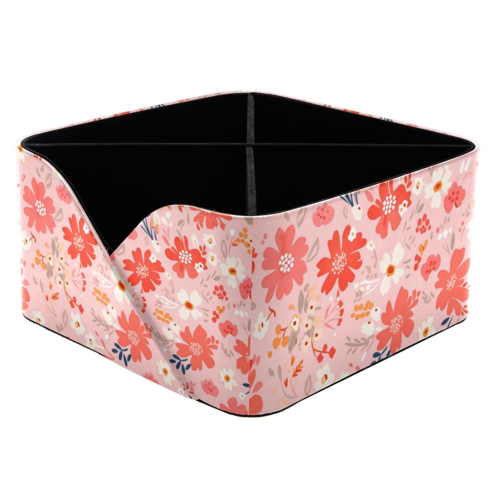 Porte-stylos rectangulaire floral rouge : boîte de rangement bureau et cosmétiques