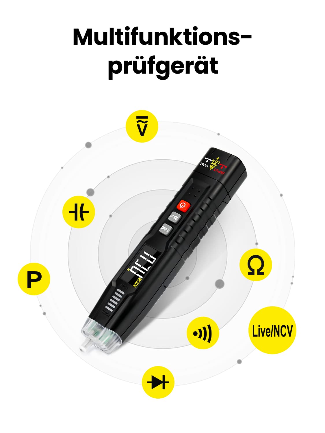 Smart Multmeter digital/Spannungsprüfer berührungslos zweipolig, Batterietester Durchgangsprüfer Phasenprüfer Stromprüfer Voltmeter Amperemeter Drehfeldmessgerät für KFZ Haushalt Auto, KAIWEETS ST100