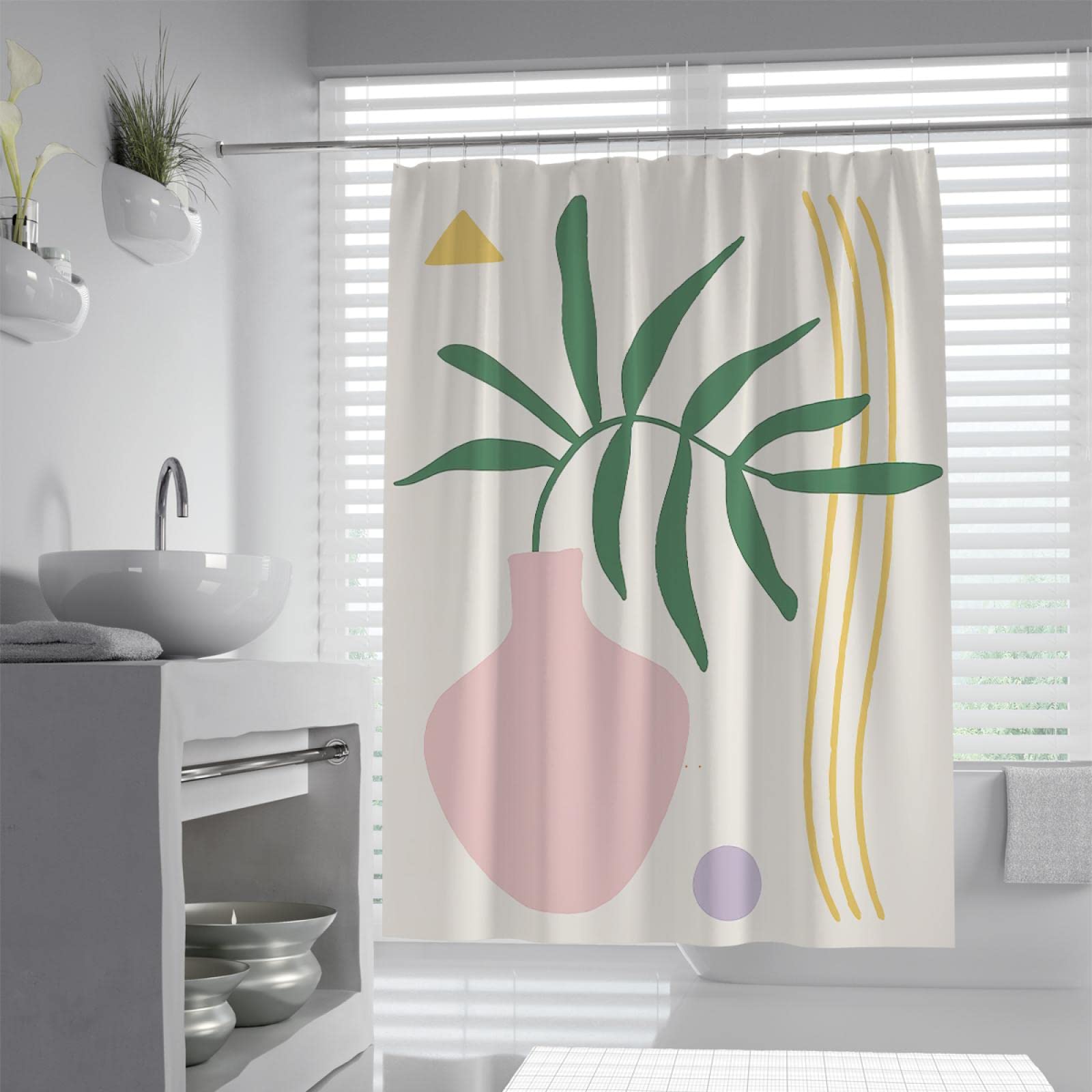 4-teiliges Boho Duschvorhang-Set – Abstraktes Design, Wasserdicht, Inkl. Badematte & WC-Sitzbezug