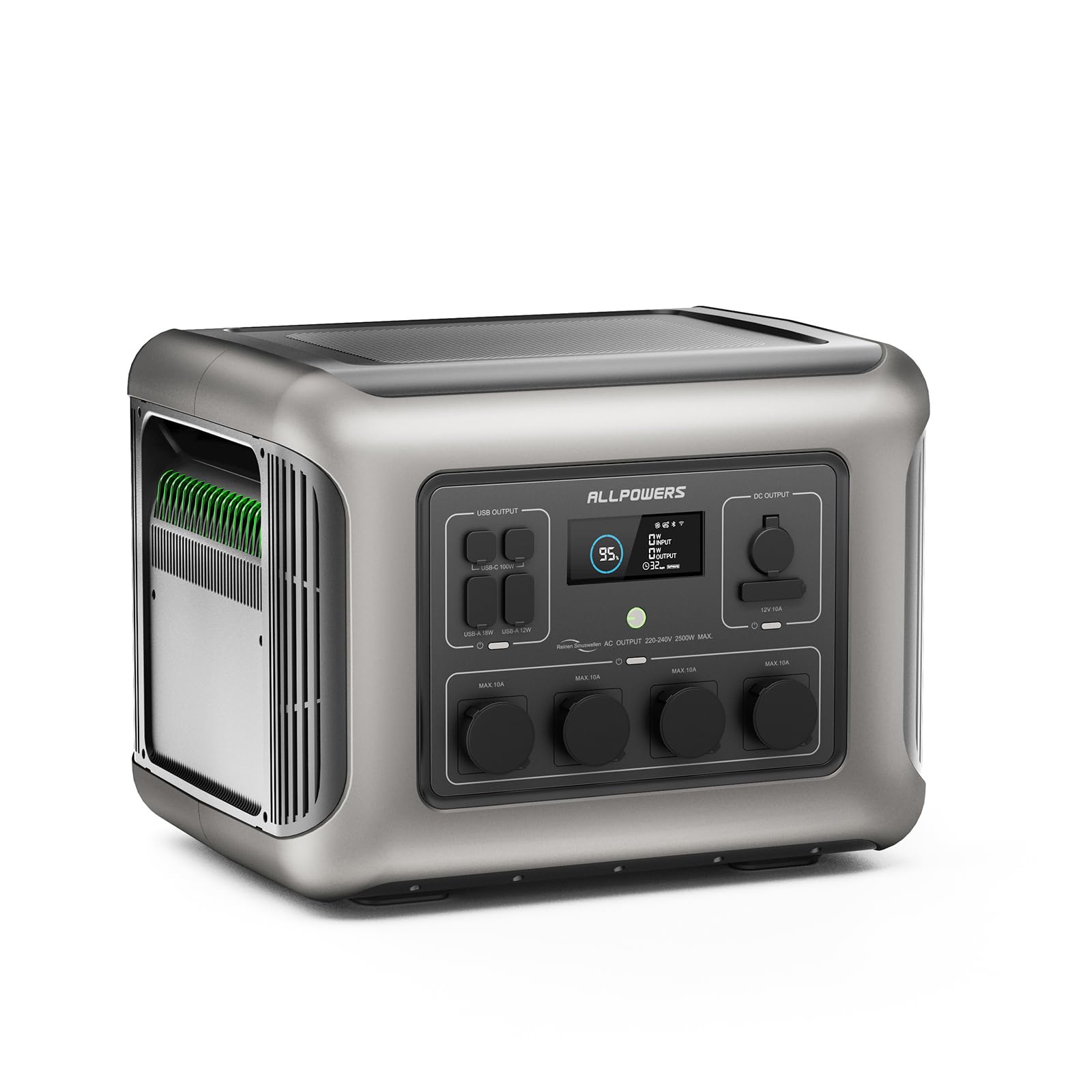 ALLPOWERS R2500 V2 przenośna stacja zasilająca 1920 Wh, akumulator LFP z 4500+ cykli, generator solarny z 4 wyjściami AC 2500 W, 1 godz., szybkie ładowanie, mobilny magazyn prądu do domu, na kemping