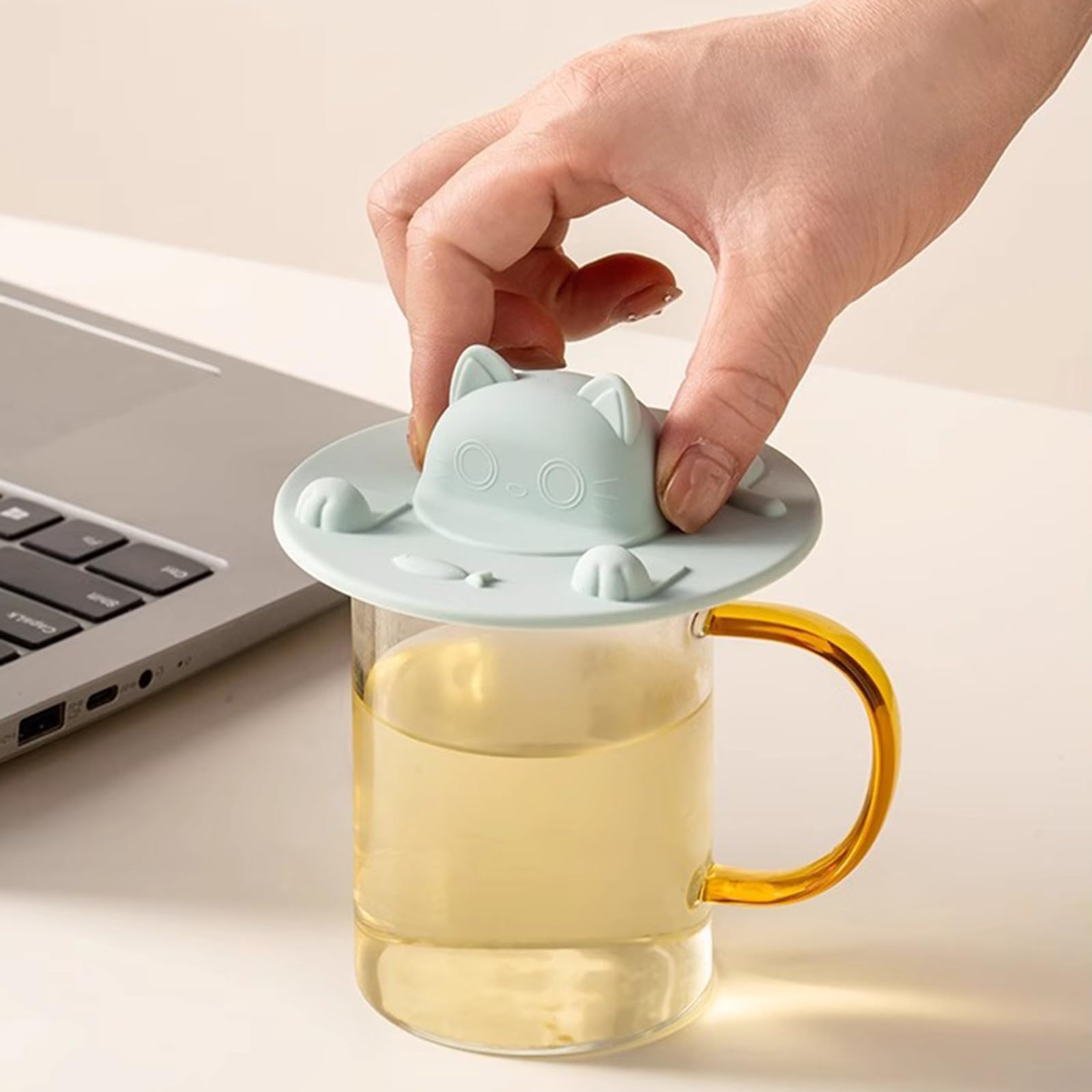 Silikon-Tassendeckel mit Katzenmotiv, staubdicht, auslaufsicher, heiß, einfache Cartoon-Kappe für Kaffee und Tee, universale Tasse, auslaufsichere Abdeckungen, Universal-Trinkgeschirr-Zubehör