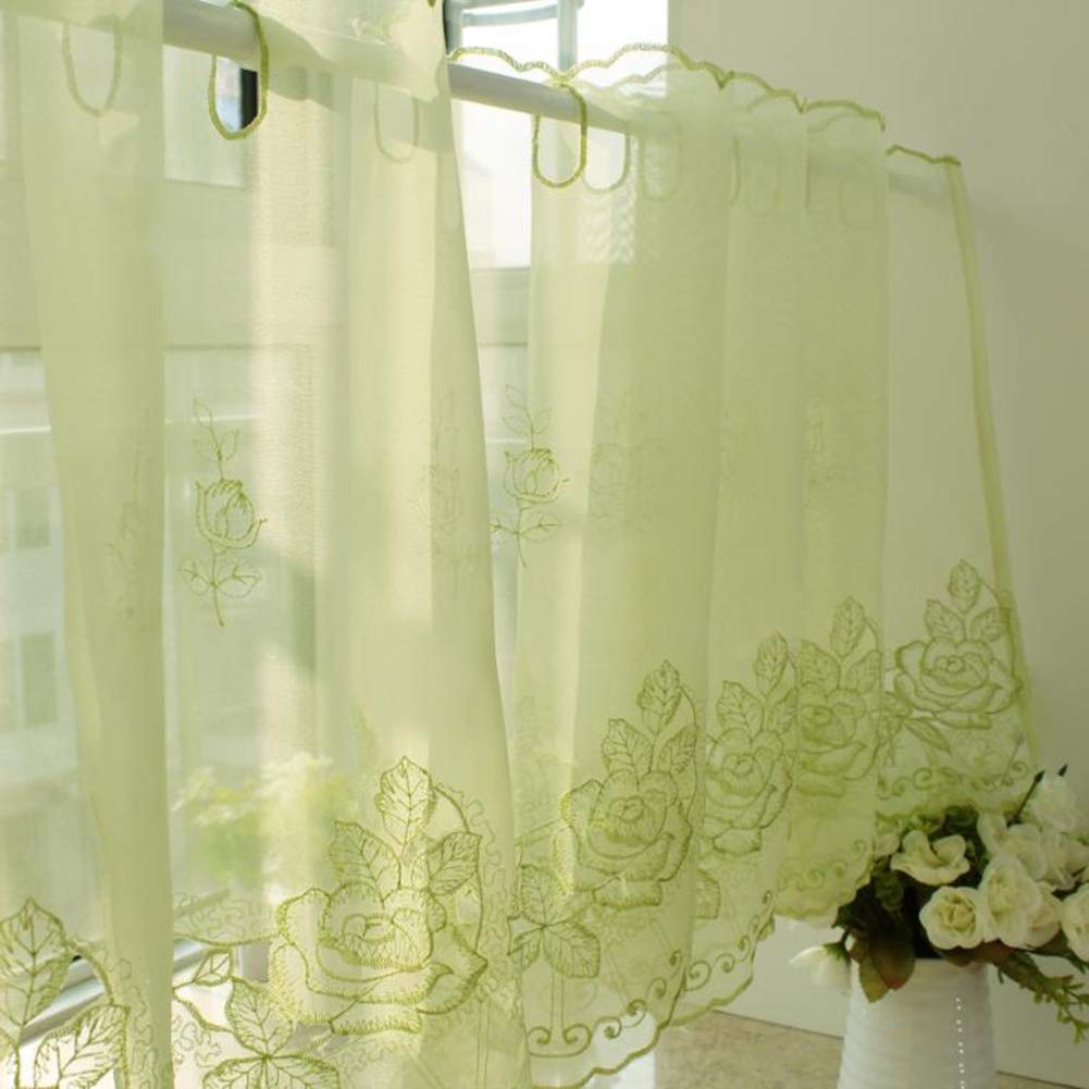 Cortina pequeña bordada verde estilo europeo de 60x230 cm para ventana de baño y balcón