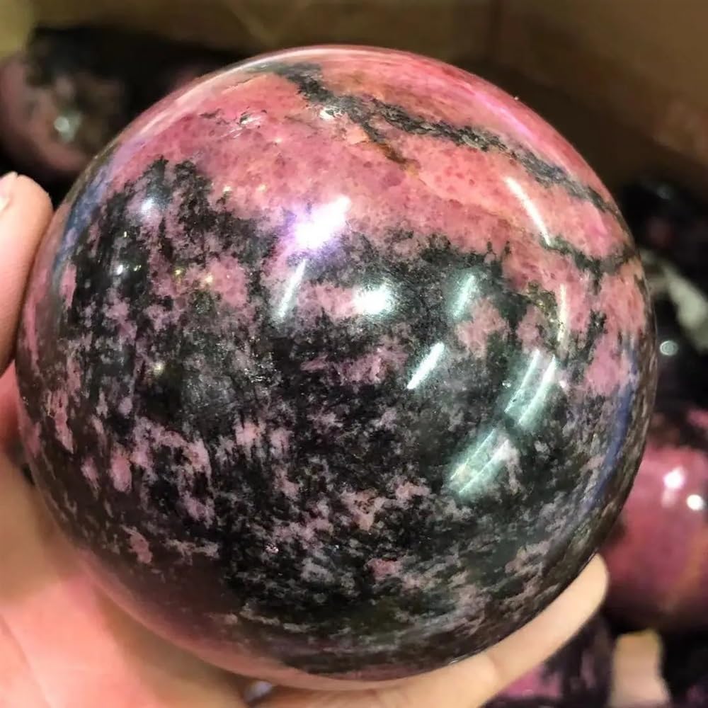YLQUXEUV Stone Plum Tourmaline Ball, Hand Cut Crystal Ball(Size:90-100mm)