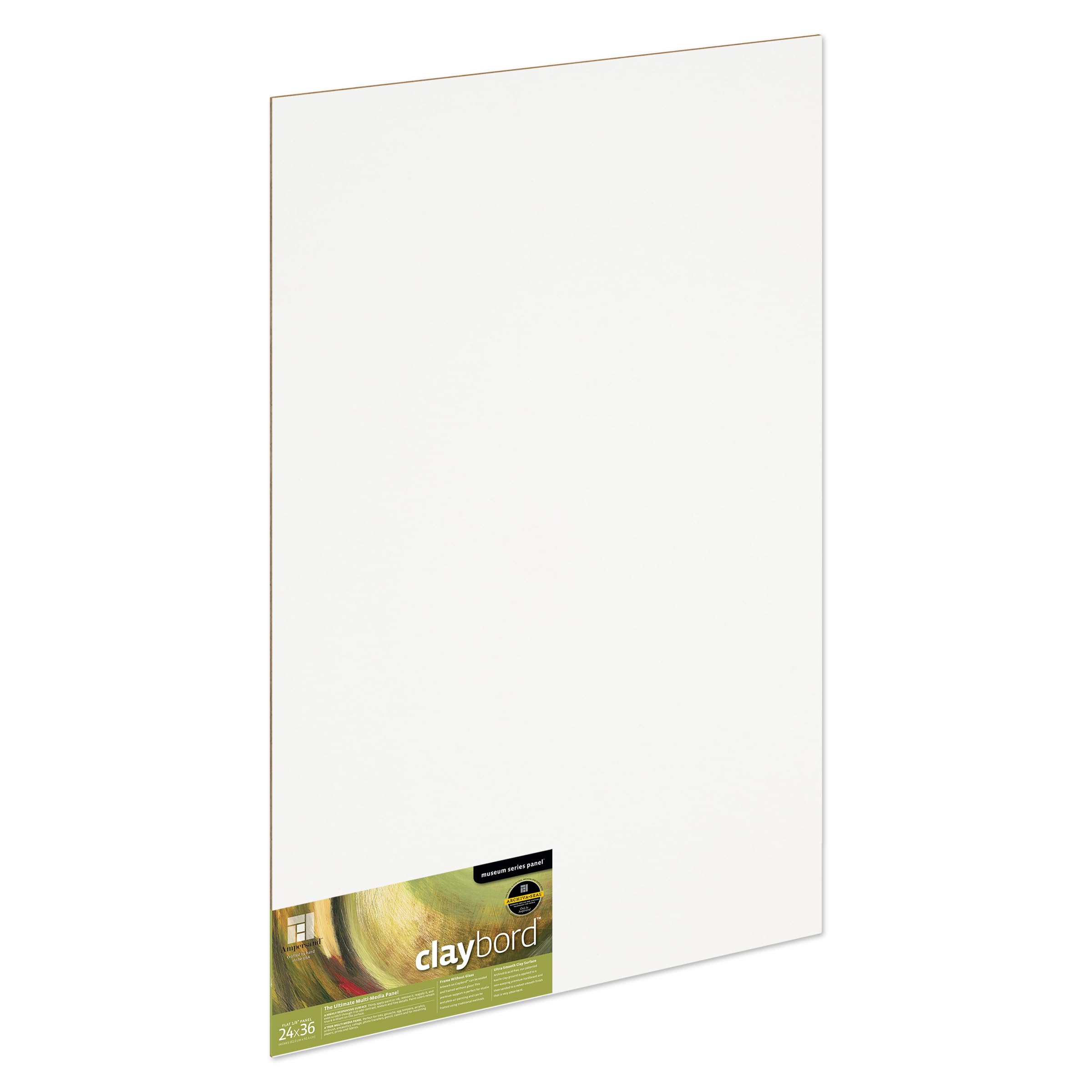 Ampersand Art Supply Wood Painting Panel: Museum Series Claybord, 24" x 36", 1/8" Flat Profile