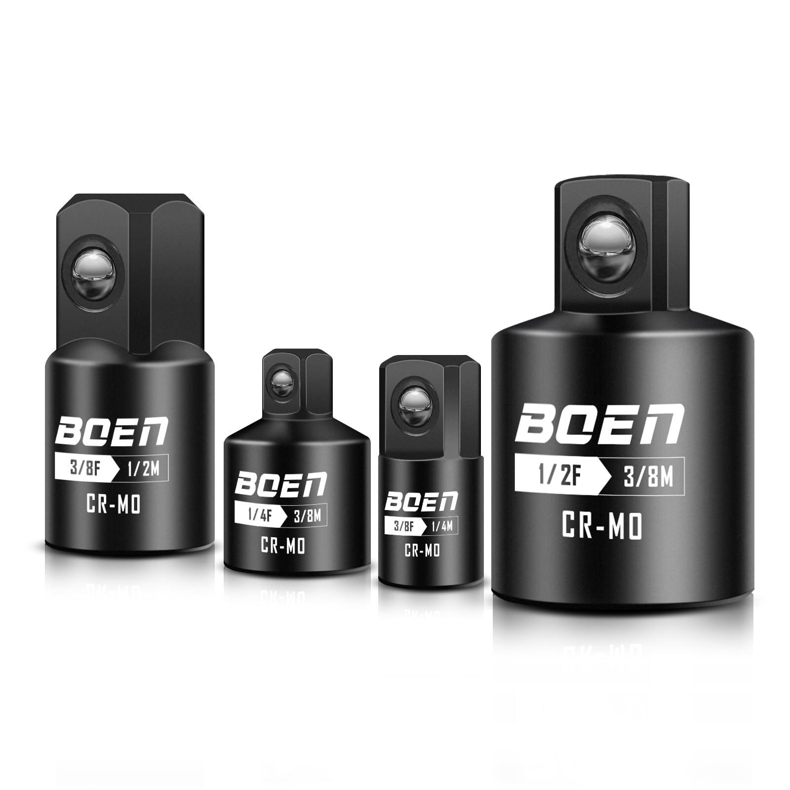 BOEN 4 Piece Impact Socket Adapter Set and Reducer Set, 1/4", 3/8", 1/2" Drive Socket Adapter Set, SAE Impact Adapter Conversion Set for Impact Driver