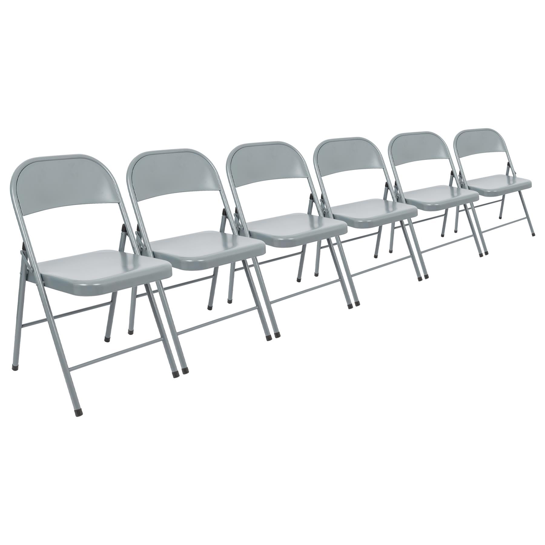 Harbour Housewares Grey Metal Folding Chairs with Rubber Bumper Feet - Pack of 6 - Lightweight Foldable Desk Chair Metal Garden Seats for Indoor, Outdoor Activities, Guests, Conferences