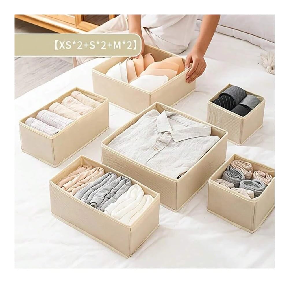 Set di organizer per biancheria intima pieghevole da 6/12 pezzi • Scatole rigide per reggiseno, calzini, cassetti/armadi (12 pezzi beige)