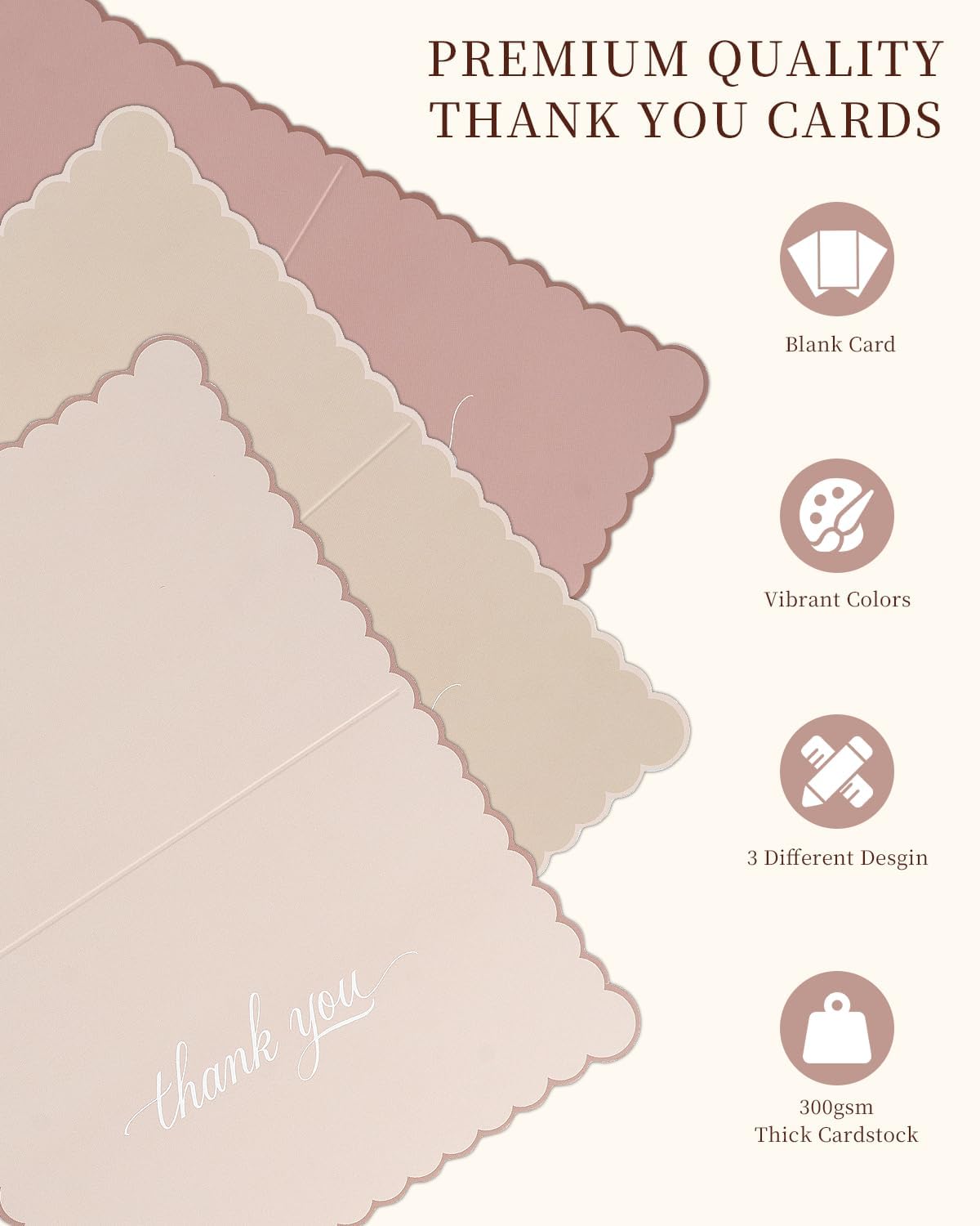 30 Pcs Thank You Cards Set with Envelopes & Stickers,4×6 Inches Blank Cards for Personalized Notes,3 Color Designs,Thank you Cards for Weddings, Baby Showers,Business,Graduation - Pink image 3