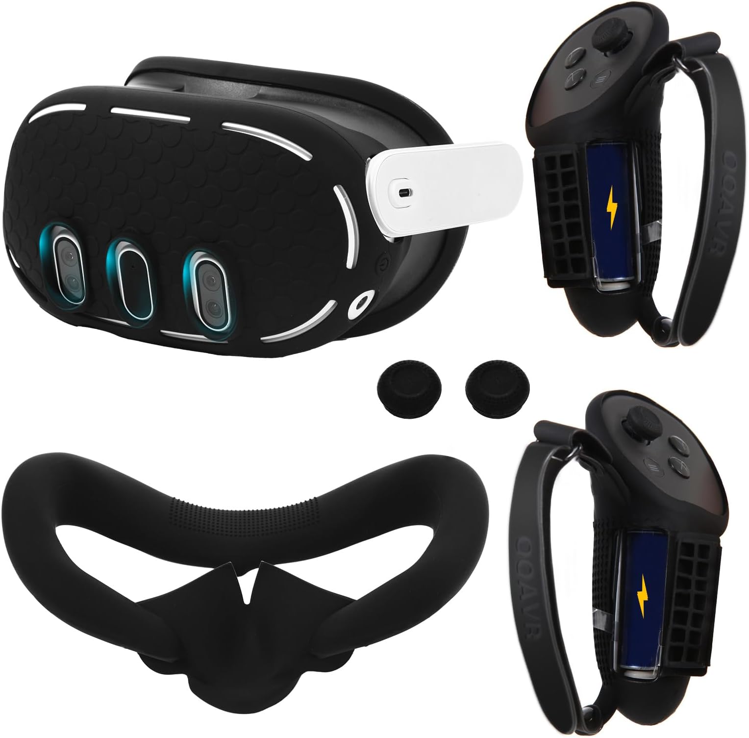 VR Headset Protective Accessory Set for Meta Quest 3, Controller Grips, Shell Cover, Silicone Face Pad, Thumbstick Covers