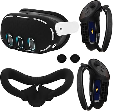 VR Silicone Cover Set for Oculus/Meta Quest 3 Accessories,VR Controller Grips Cover,VR Shell Cover,VR Silicone Face Pad,VR Thumbstick CoversBlack