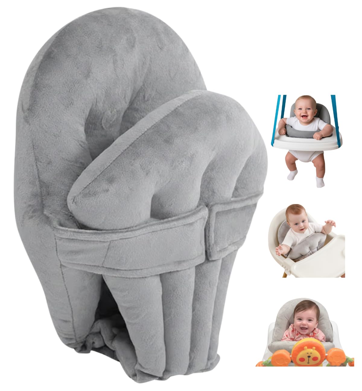 Cuddo Baby CuddleNest Babysitzstütze – 360° Rundum-Stütze mit verstellbarem Gurt, Sitzkissen für Babys, kompatibel mit Babyschaukel, Einkaufswagen, Lauflernhilfe, Aktivitätscenter & Hochstuhl – Grau