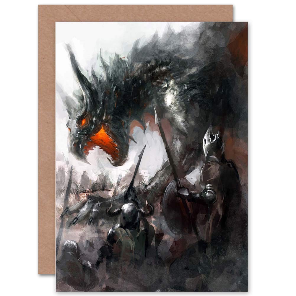 Wee Blue Coo FANTASY DRAGON ARMY BATTLE BLANK GREETINGS BIRTHDAY CARD ART
