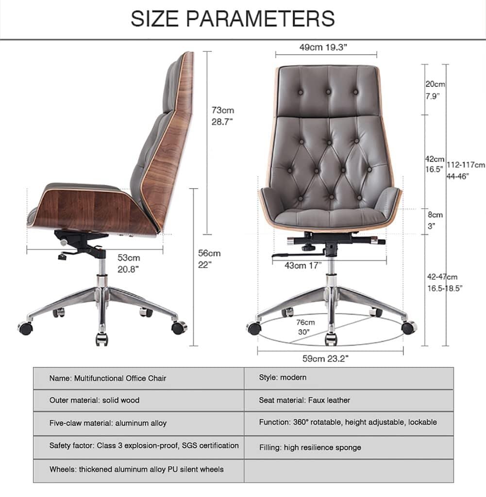Silla de oficina ergonómica con soporte lumbar, piel de microfibra, altura ajustable, base de aleación de aluminio para oficina en casa