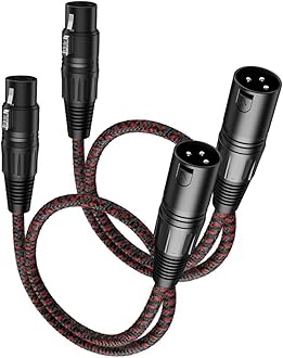 XLR Cables 2 ft 2 Pack, Premium XLR Male to Female Microphone Patch Cables 3 Pin Mic ​Cords DMX512 Cable Compatible with Speakers, Mixer, Stage Light
