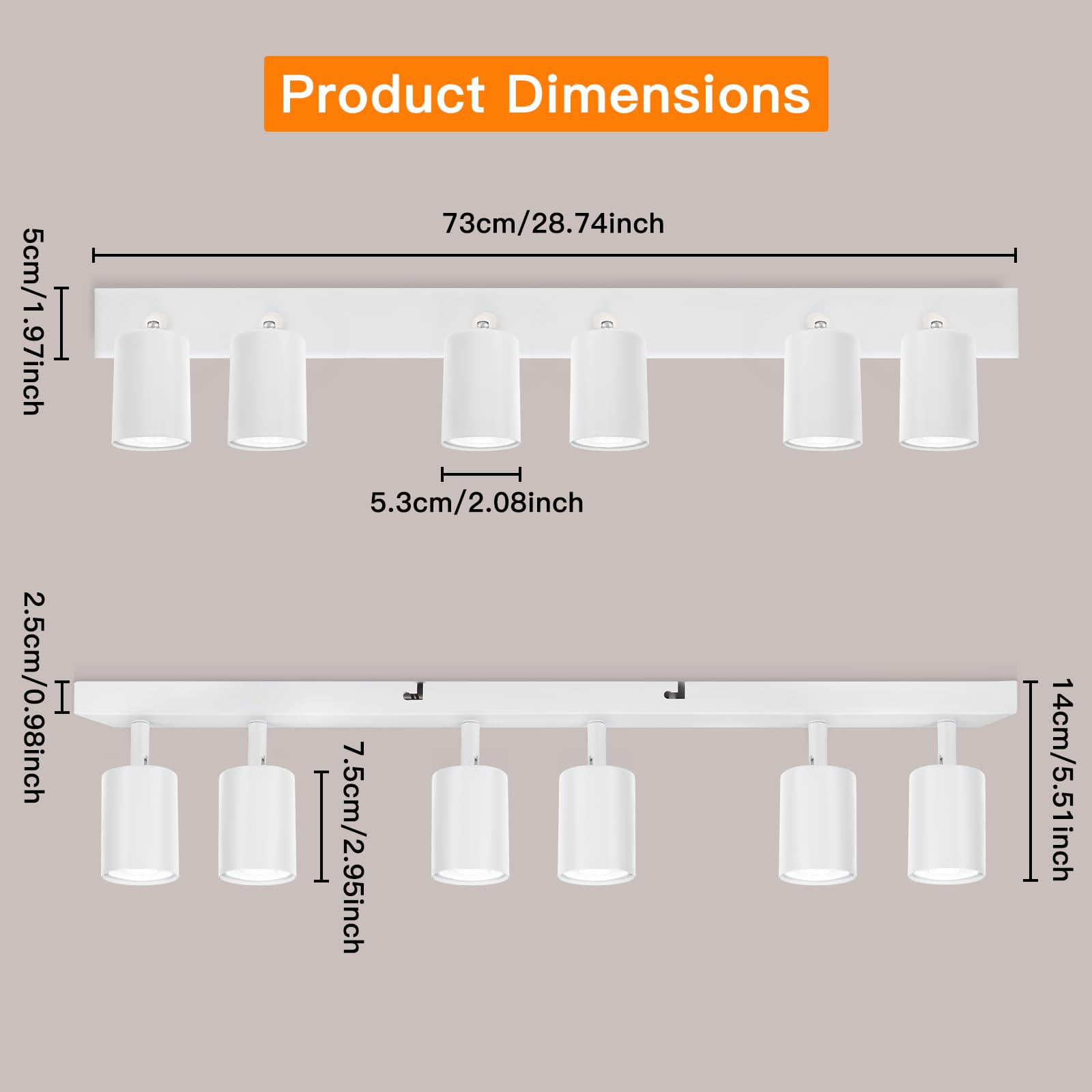 Ketom Faretti da Soffitto Orientabili Bianco, GU10 Lampada Faretti LED Soffitto, Faretto da Parete Moderna, Plafoniera LED con 6 Faretti per Cucina, Cameretta, Senza Lampadina