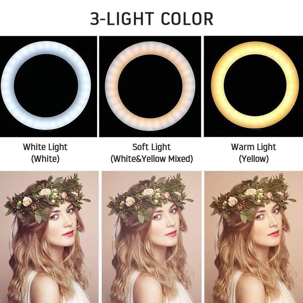 Luce ad Anello con Supporto, 3 modalità Colore, 10 Livelli di luminosità per Youtube, Facebook, Streaming Live, Trucco, vlog, Tre opzioni