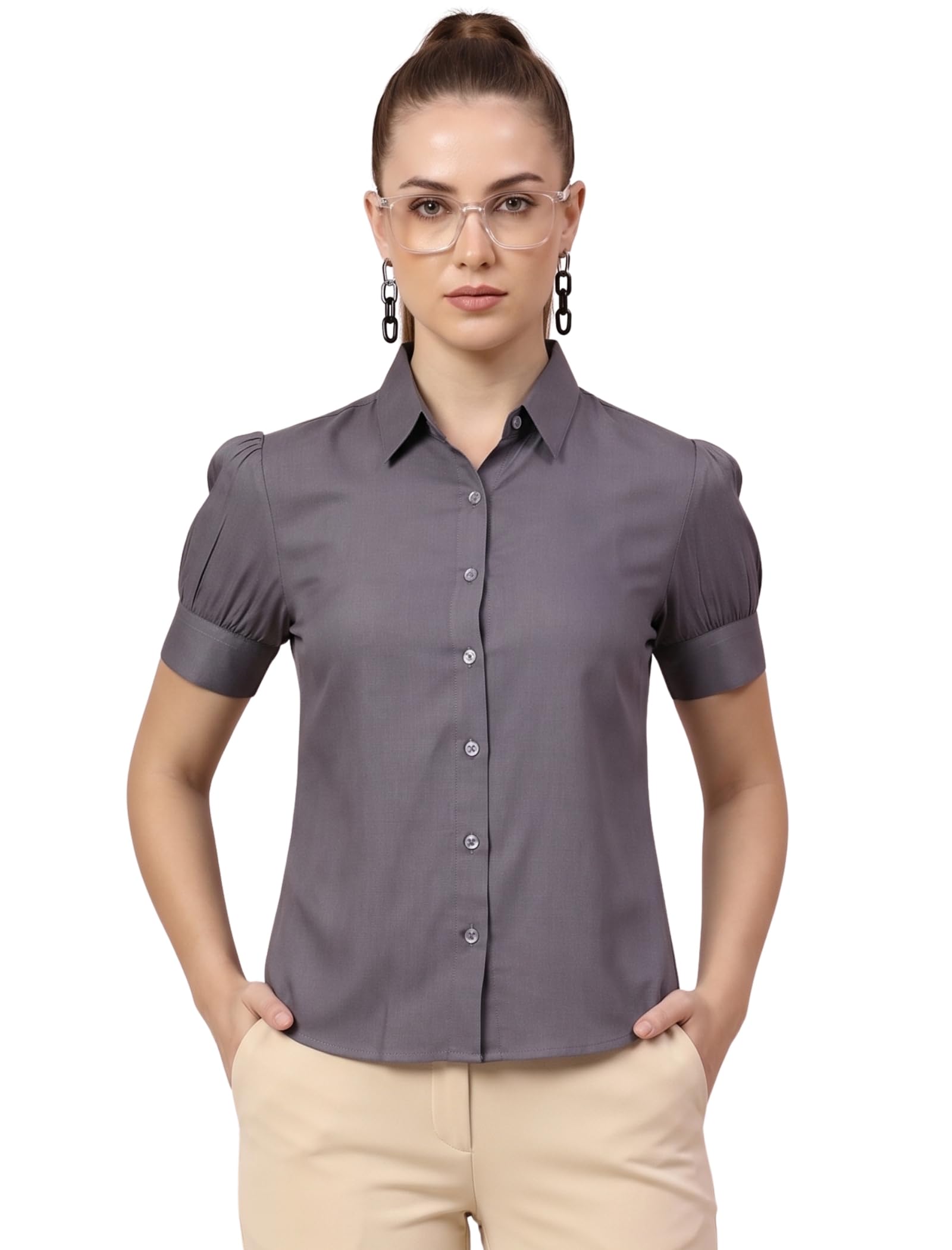 fyltr Women's Solid Formal Puff Sleeve Shirt | Collared Button-Down-picture-24