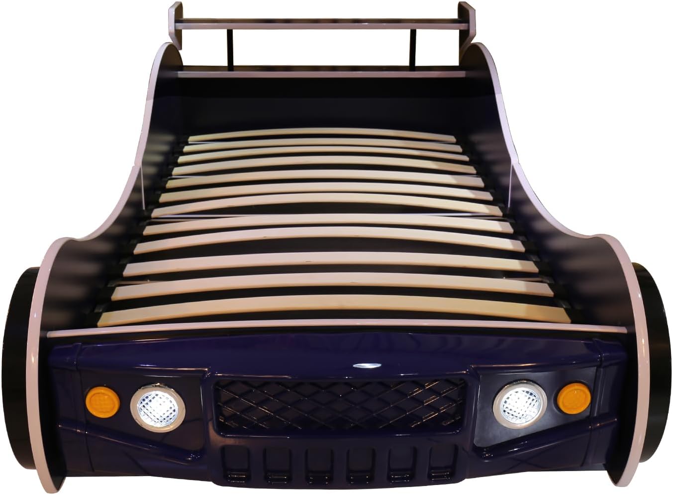 LKTART Car Bed Twin Size for Kids, Race Car Shaped Wooden Platform Bed Frame with Headboard Wheels and Support Slats for Boys Toddlers Child's Bedroom (Blue)