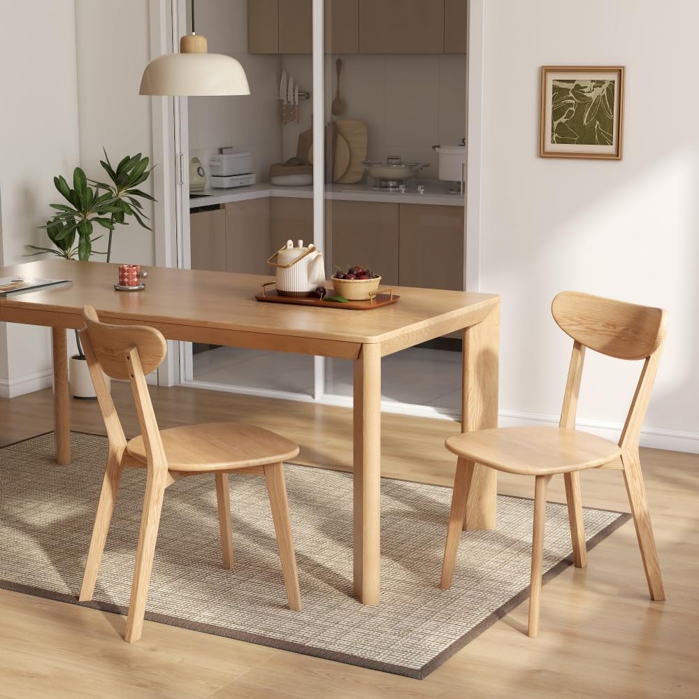 dining chairs, kitchen chairs, 100% oak solid wood modern chair with curved backrest kitchen & dining room chairs modern chair for living room (natural, 2 pack)