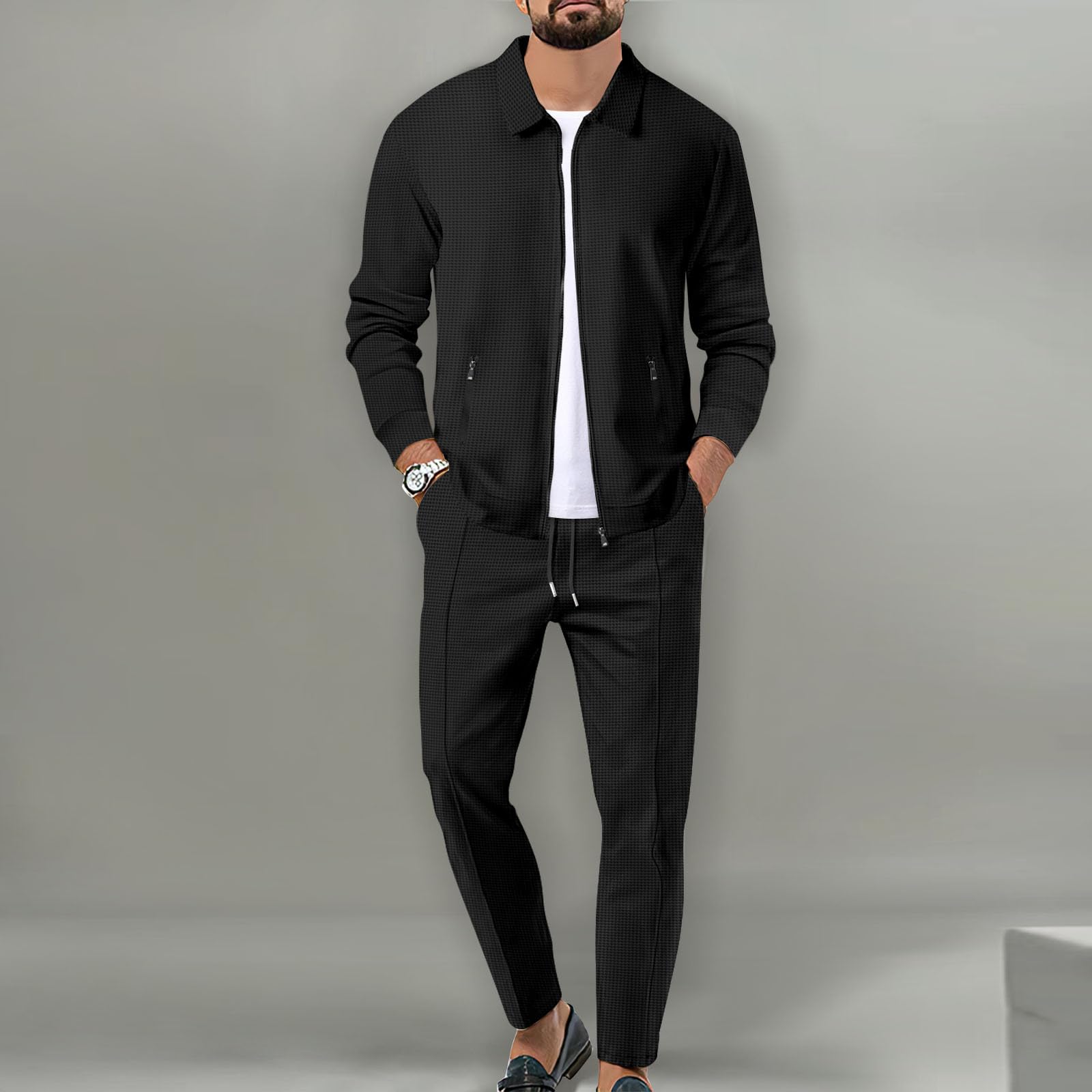 Tracksuits Da Uomo 2 Pezzi Waffle Soft Hoodies Felpa Set Tuta Da Uomo Allenamento Top & Bottom Set Sport Jogging Suit Set