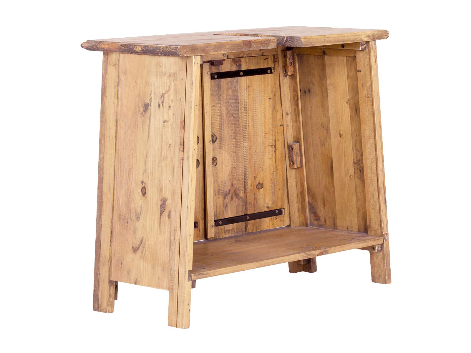 Woodkings Waschbeckenunterschrank Rangun Massivholz Pinie 70x61x32 cm, Waschtischunterschrank Badmöbel Badezimmerschrank Badschrank Bad Unterschrank