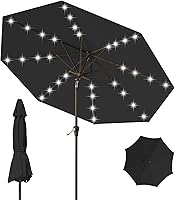 9FT Solar LED Lights Patio Umbrella with Tilt & Crank - Wind-Resistant Outdoor Market Umbrella for Garden, Deck, Pool, Beach