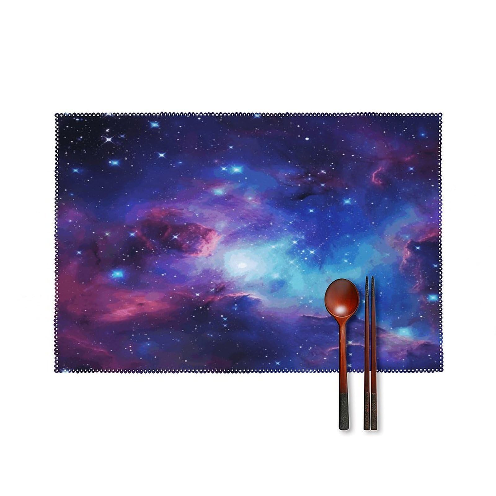 Galaxy Placemats Set of 4 Heat Resistant Non-Slip Place Mats Reusable Dining Table Mats Canvas Place Mat Anti-Fading Waterproof Placemats for Dining Table Decor