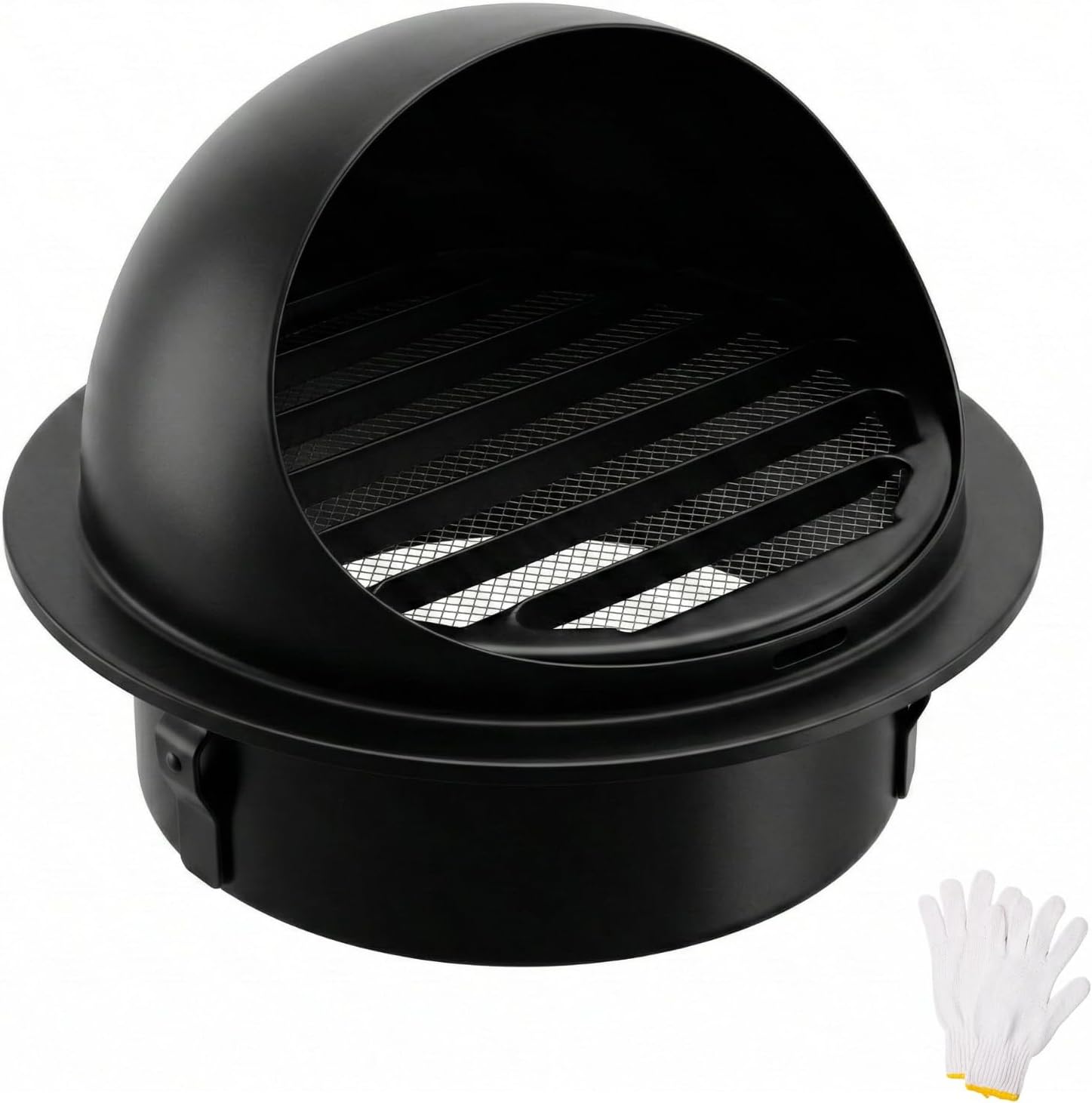 6 Inch Black Wall Vent Cover, 304 Stainless Steel Outside Dryer Exhaust Hood, 3" 4" 5" Metal Soffit Vents Grille, Air Screen Mesh Plate, Quick Snap Insert Install with Free Gloves(190mm/7.5in)