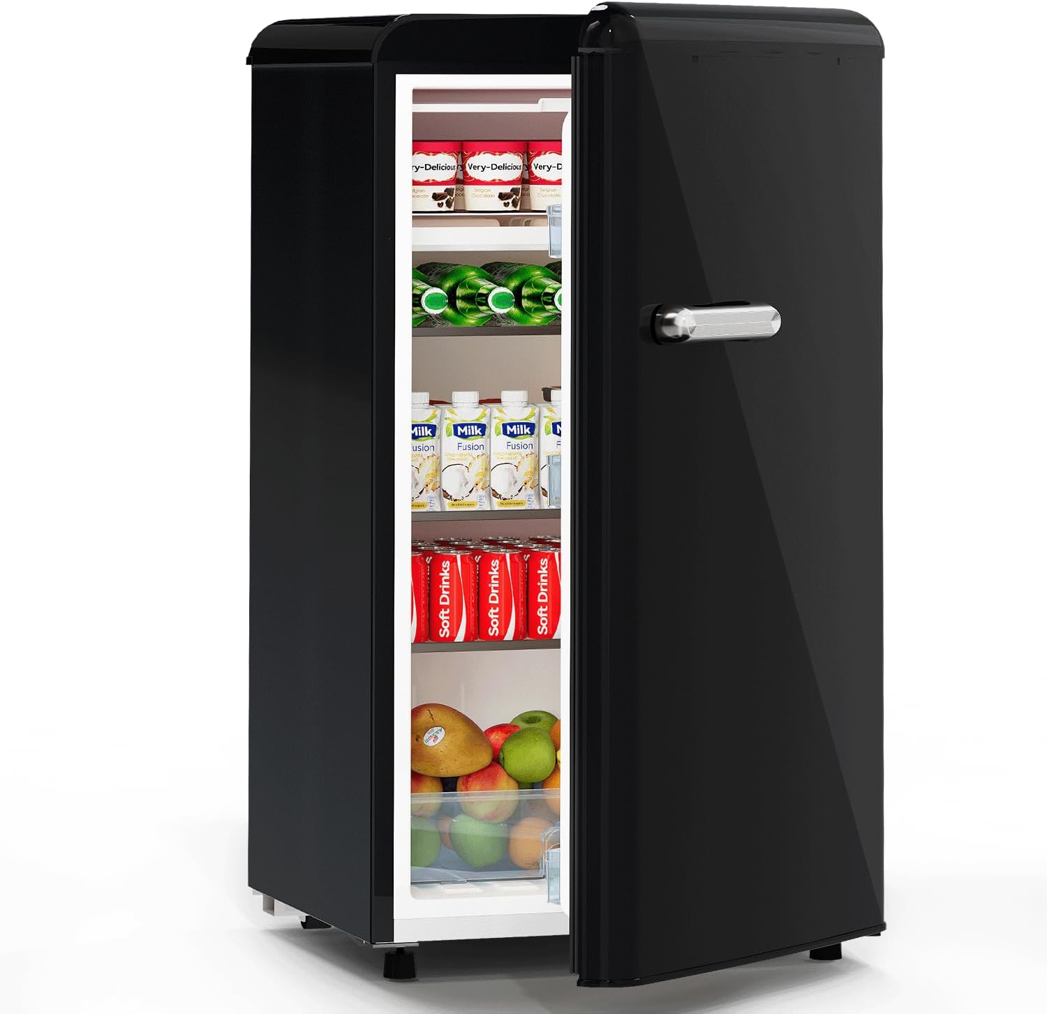 Devoko Frigorífico con congelador de 75 litros, color negro, frigorífico retro (Fridge/Refrigerator) con 2 estantes de cristal, compartimento para verduras y control de temperatura. Funcionamiento