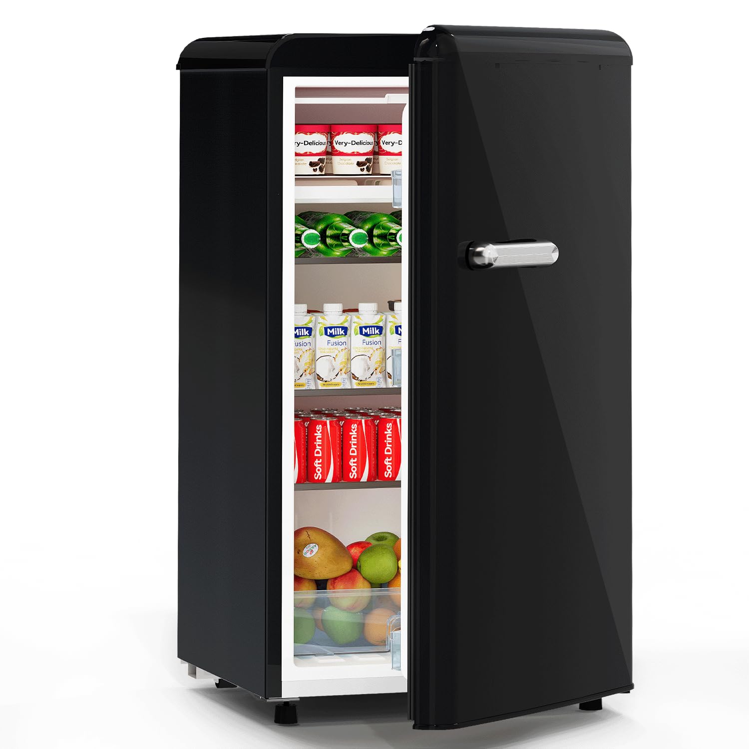 Devoko Frigorífico con congelador de 75 litros, color negro, frigorífico retro (Fridge/Refrigerator) con 2 estantes de cristal, compartimento para verduras y control de temperatura. Funcionamiento