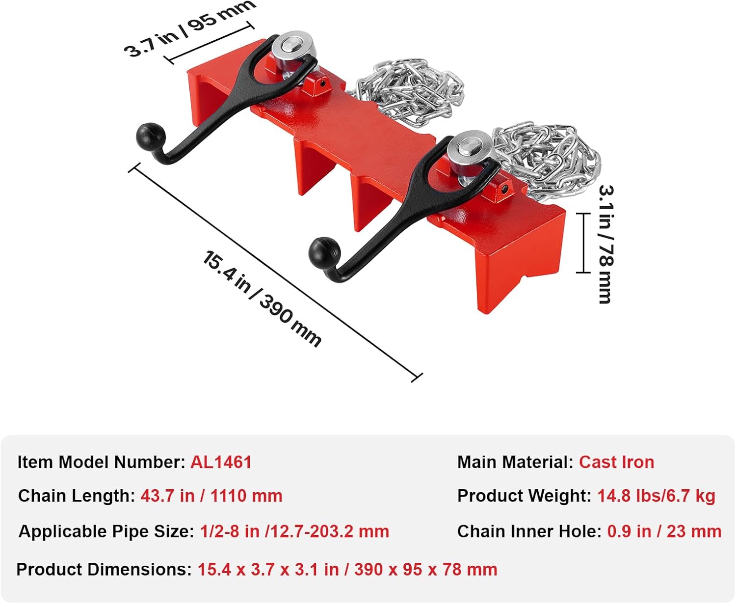 Pipe Welding Vise, 1/2"-8" Heavy Duty Cast Iron Clamp, Dual Chain Vise for Welding & Fabrication