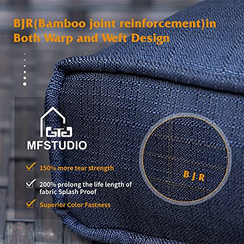 Mfstudio Patio Furniture Set,7-Piece Rattan Wicker Conversation Set,Outdoor Sectional Sofa Set With 45 Inch Rectangle Gas Fire Pit Table,50,000 Btu,Csa Approved(Navy Blue Cushions) #TOP2