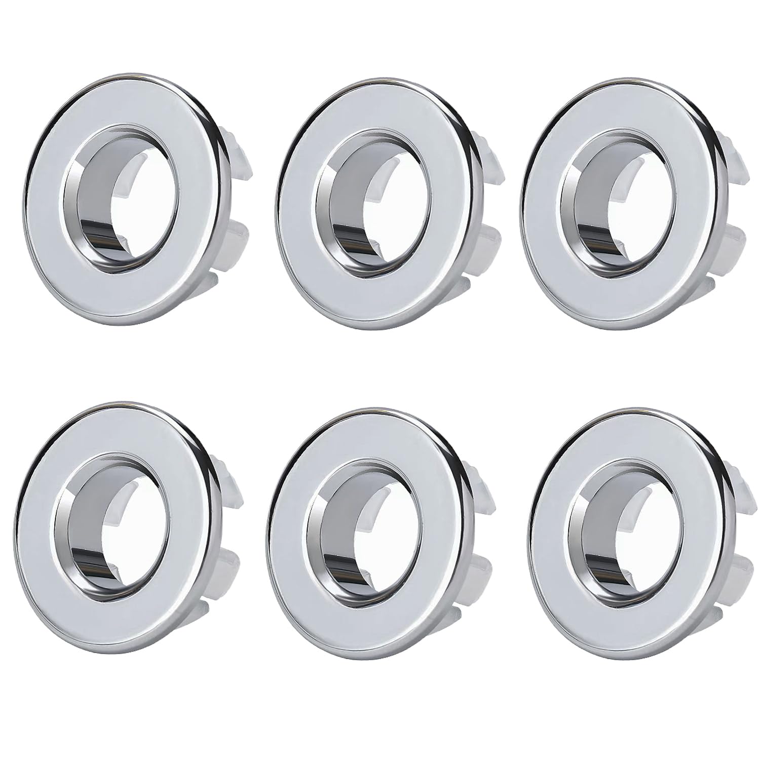 6 Pcs Sink Overflow Caps, Brass Basin Trim Rings, Wash Hand Basins Overflow Ring Set, Basin Overflow Cover, Chrome Plating Round Overflow Hole for Bathroom Kitchen(Silver)