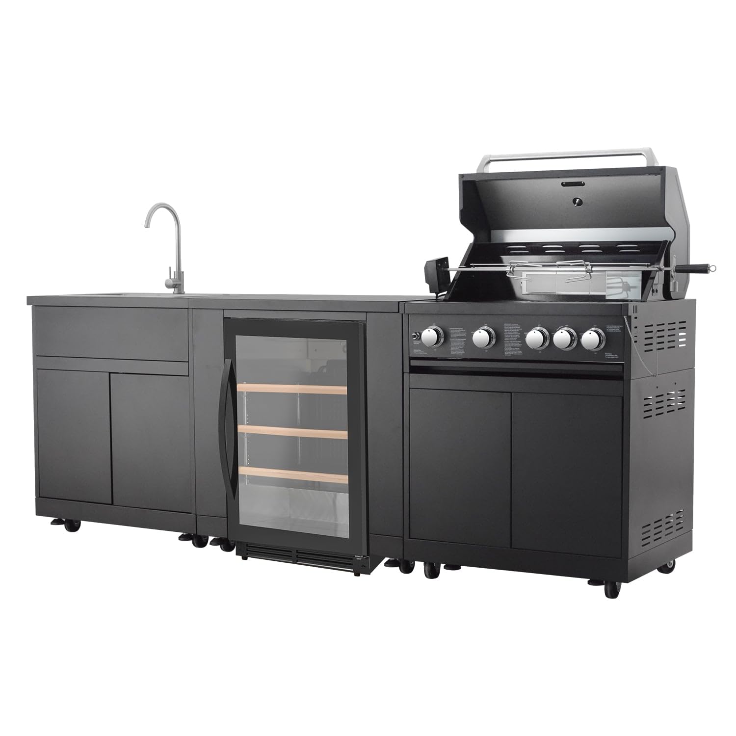 Serie BBQTitan 292x66x129cm 4 fuochi + fornello posteriore (incl. girarrosto, illuminazione interna e copertura)