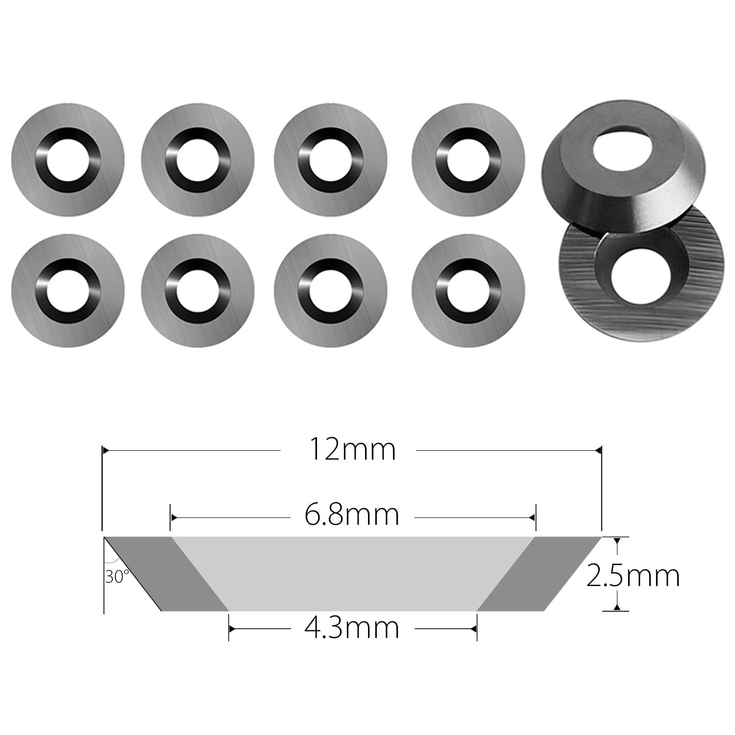 Wymienne wkładki z węglika spiekanego 8,9 mm 12 mm 15 mm 16 mm 18 mm okrągłe wkładki z węglików spiekanych frezy do narzędzi tokarskich, 10 sztuk (B 8,9 x 1,85 mm)