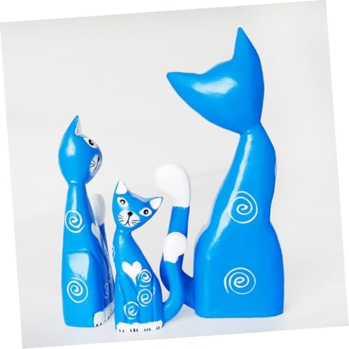 Miniatura 9 de Holibanna 1 juego de adornos pintados de gatito para mesa de decoración de mano Dashcams para coches, estatua abstracta de gato de madera, gato,
