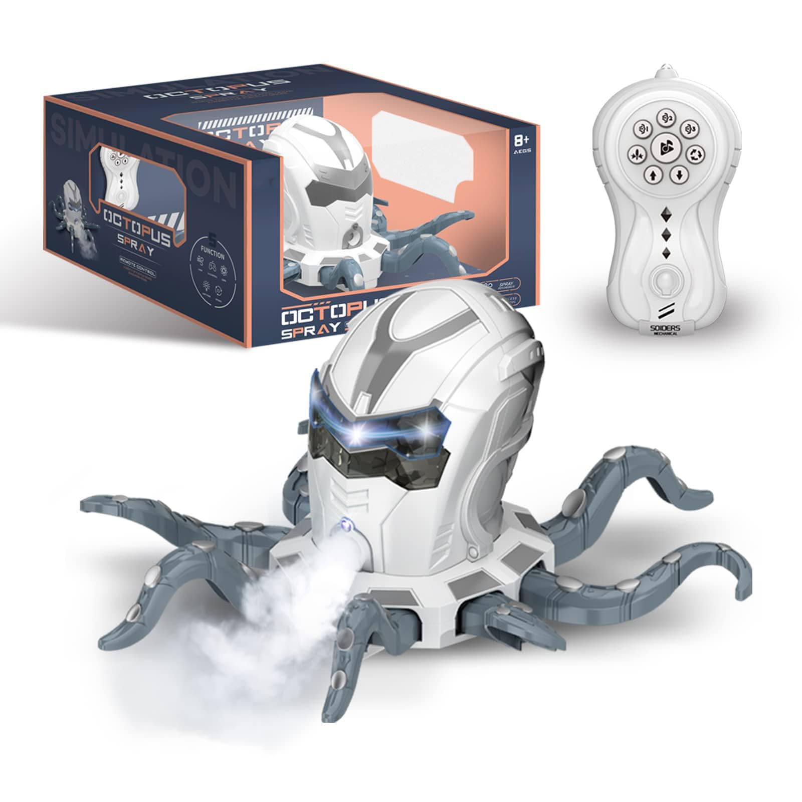 Excefore Remote Control Octopus Kids Toys - Realistic RC Octopus, Music Effect, LED Light, 2 Crawl Modes 3 Spray Modes Toys for 6 7 8 9 10 11 12+ Year Old Boys/Girls Birthday Gifts for Children