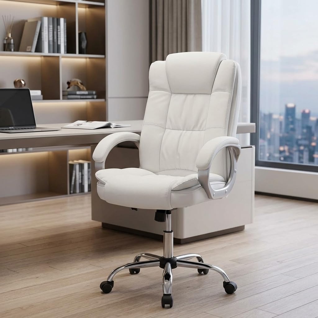 Suinga Silla Oficina New York | Reposabrazos | Altura Regulable | Diseño Ergonómico | Piel Sintética Blanca | Comodidad | Profesional