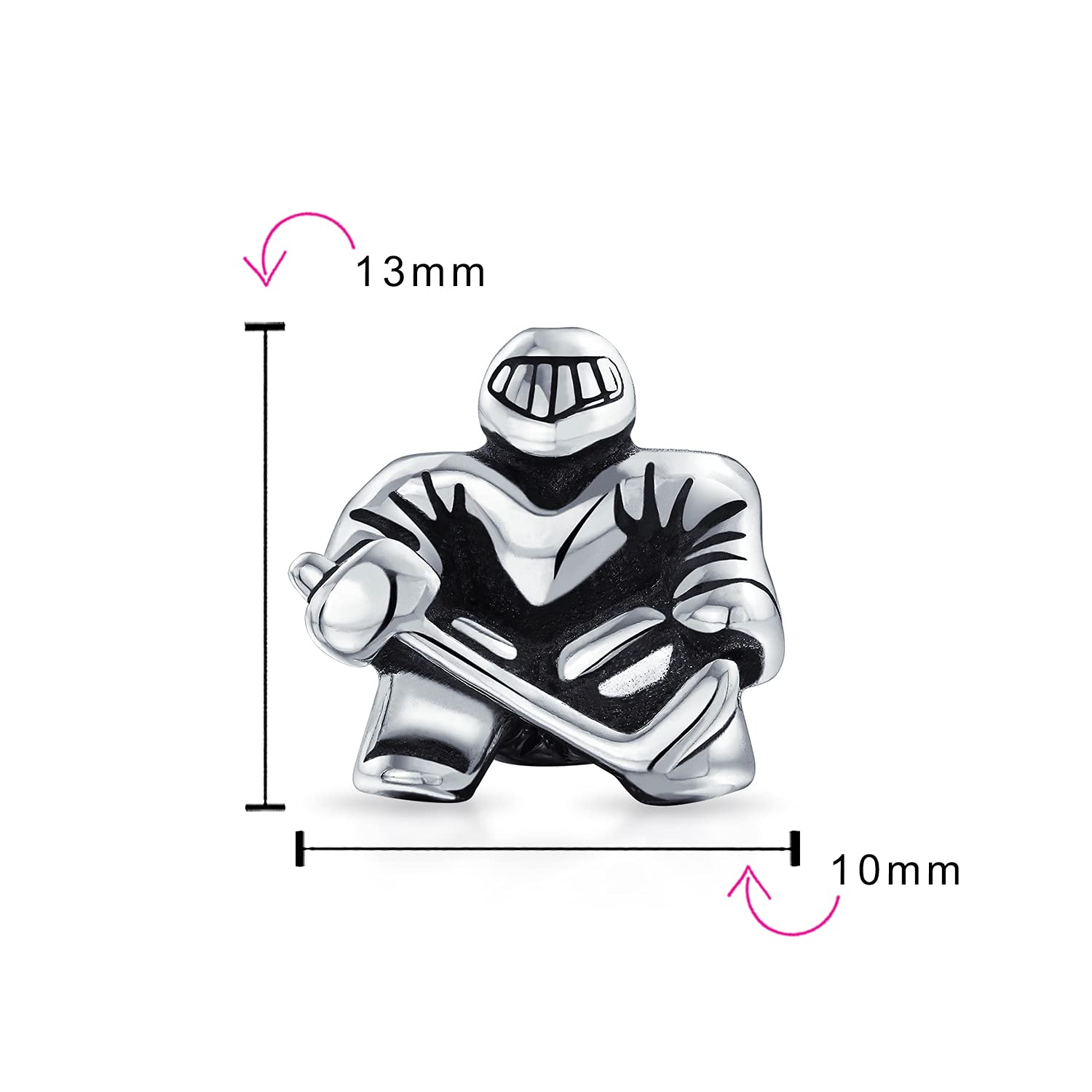 Bling Jewelry Ice Goalie Sports Team Hockey Player Charme Bead Für Frauen Teen Oxidiert .925 Sterling Silber Passt Europäisches Armband